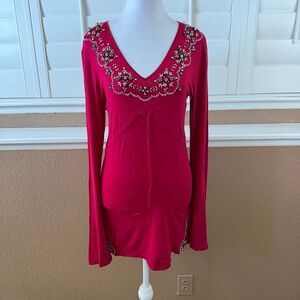 Etro Milano Women’s Embellished V Neck Long Sleeve Top Size L Luxury Designer